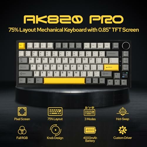 EPOMAKER Ajazz AK820 Pro 75% layout mechanical keyboard with TFT screen.