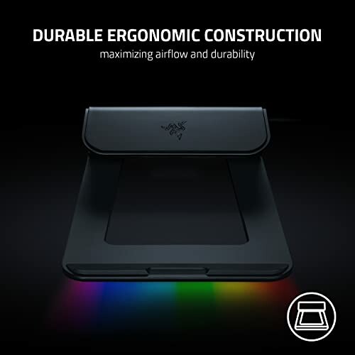 Ergonomic laptop stand with durable construction and RGB lighting.