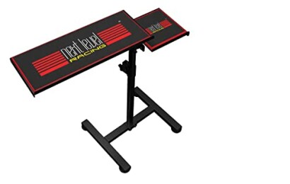 Adjustable gaming desk stand with Next Level Racing logo.