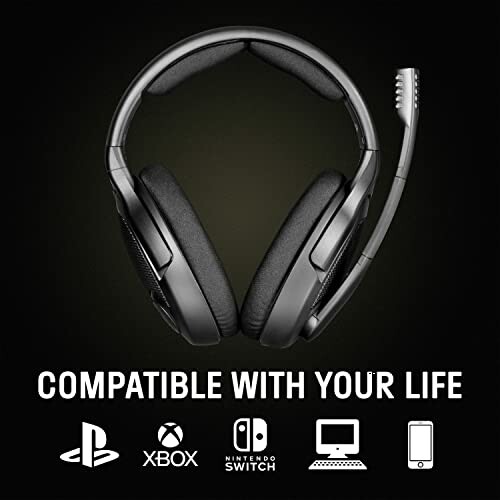 Gaming headset compatible with PlayStation, Xbox, Nintendo Switch, PC, and mobile.