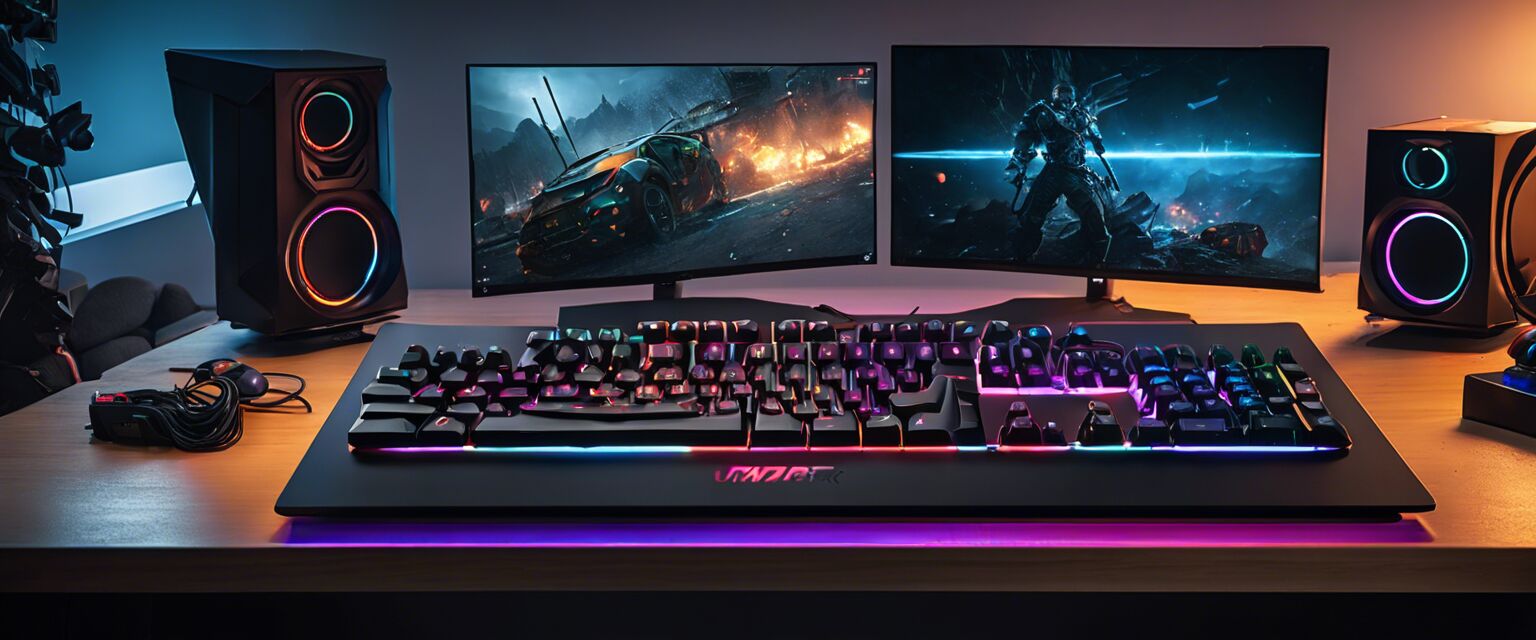 Gaming setup with a keyboard