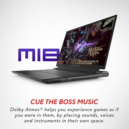 Gaming laptop with Dolby Atmos feature displayed.