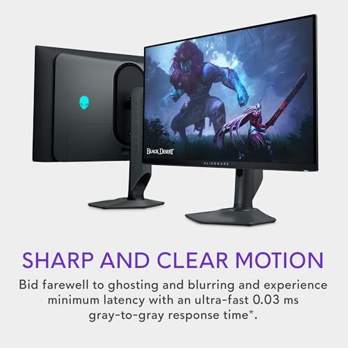 Dual-view of Alienware gaming monitor with sharp graphics and ultra-fast response time.