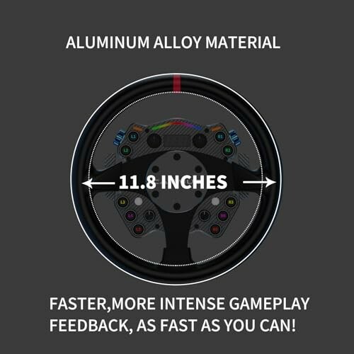 Aluminum alloy gaming steering wheel with buttons, 11.8 inches.