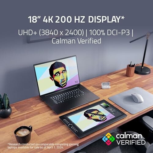 18-inch 4K 200Hz display laptop, UHD+ resolution, Calman Verified.