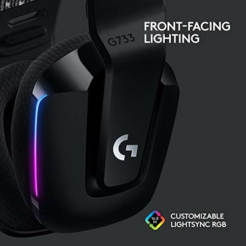 Logitech G733 headset with customizable RGB lighting.