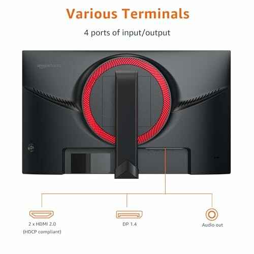 Back view of monitor showing HDMI, DP, and audio ports.