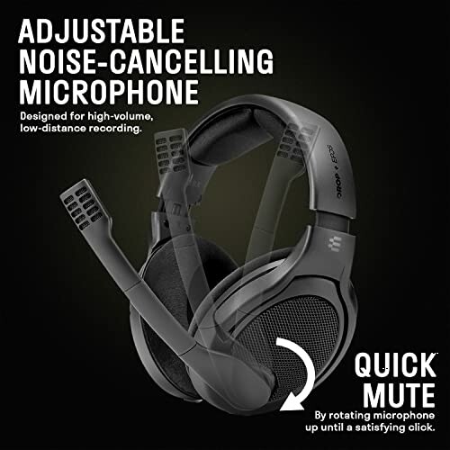 Adjustable noise-cancelling microphone headset with quick mute feature.