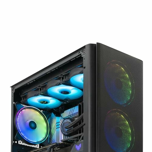 Gaming PC case with RGB lighting and fans