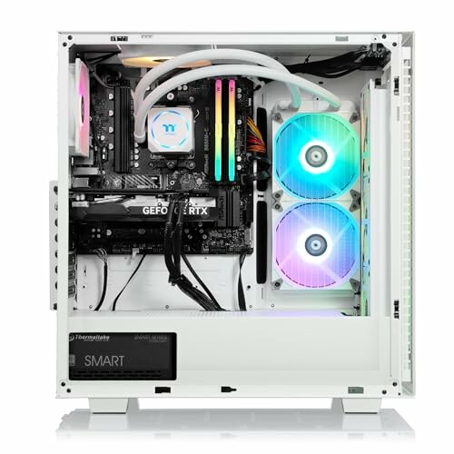 White gaming PC with RGB lighting and visible components