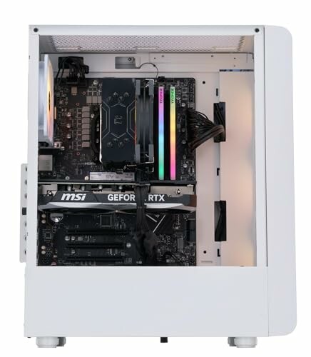 Open white PC case showing internal components